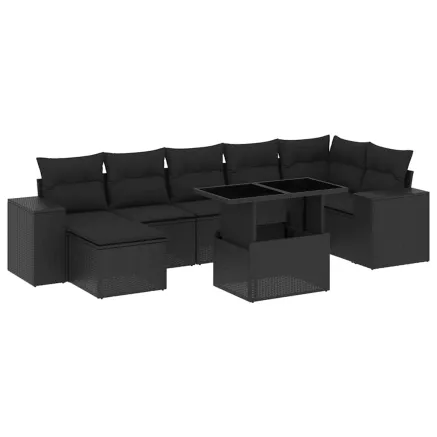 Salon de jardin 8 pcs avec coussins noir résine tressée 2