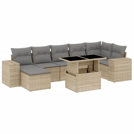 Salon de jardin avec coussins 8 pcs beige résine tressée 2