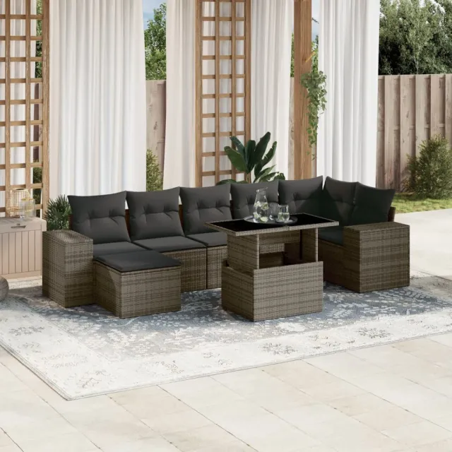 Salon de jardin 8 pcs avec coussins gris résine tressée