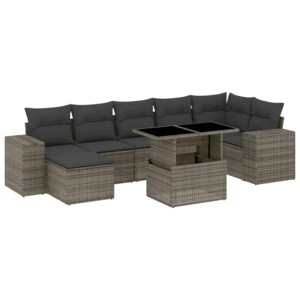 Salon de jardin 8 pcs avec coussins gris résine tressée 2