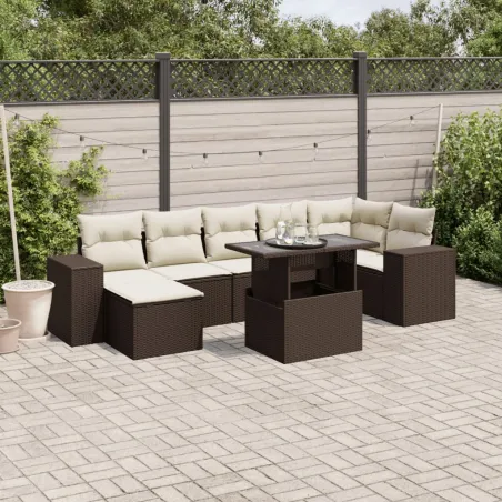 Salon de jardin 8 pcs avec coussins marron résine tressée