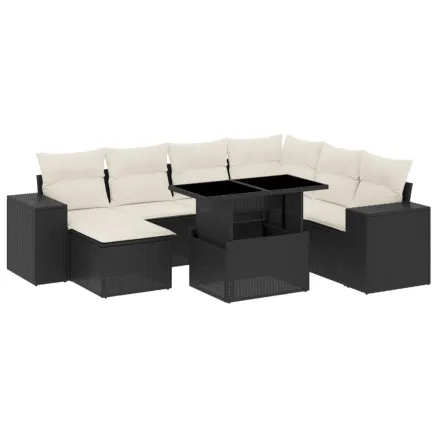 Salon de jardin 8 pcs avec coussins noir résine tressée 2