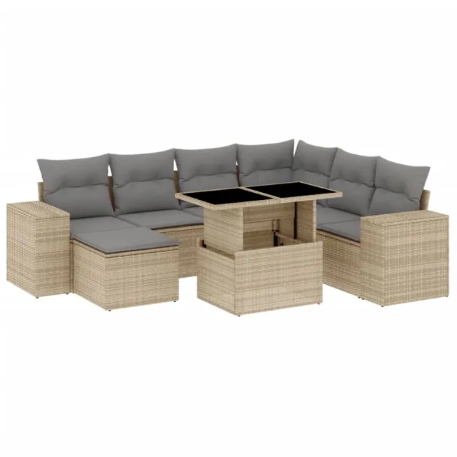 Salon de jardin avec coussins 8 pcs beige résine tressée