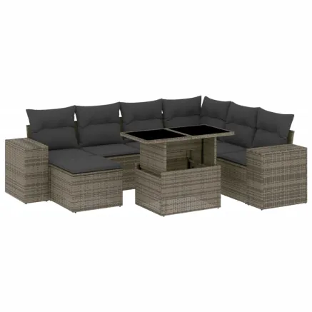 Salon de jardin 8 pcs avec coussins gris résine tressée 2