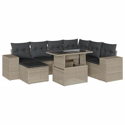 Salon de jardin 8 pcs avec coussins gris clair résine tressée 2