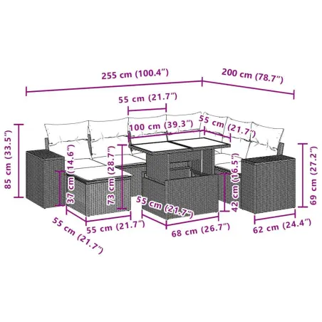 Salon de jardin 8 pcs avec coussins marron résine tressée