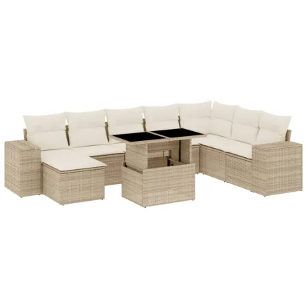 Salon de jardin avec coussins 9 pcs beige résine tressée 2