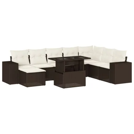 Salon de jardin avec coussins 9 pcs marron résine tressée 2