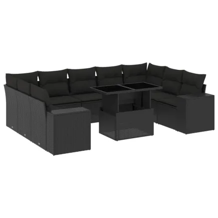 Salon de jardin 10 pcs avec coussins noir résine tressée 2