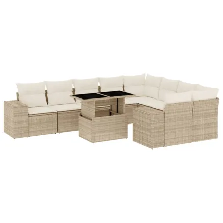 Salon de jardin avec coussins 10 pcs beige résine tressée 2
