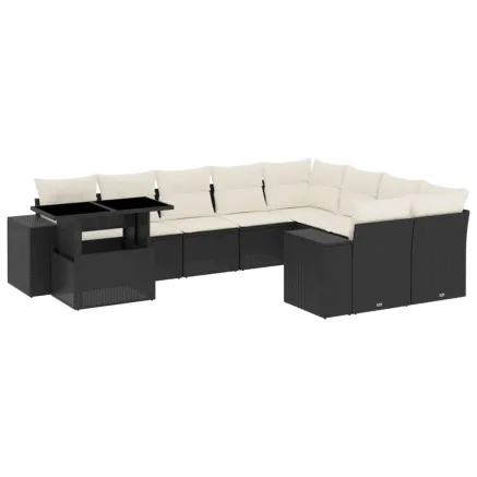 Salon de jardin 10 pcs avec coussins noir résine tressée 2
