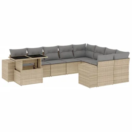 Salon de jardin avec coussins 10 pcs beige résine tressée 2