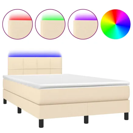 Sommier à lattes de lit matelas et LED crème 120x190 cm tissu 2