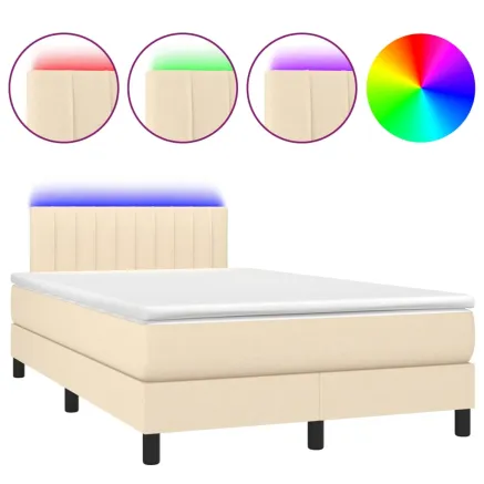 Sommier à lattes de lit matelas et LED crème 120x190 cm tissu 2