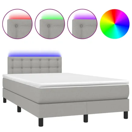 Sommier à lattes de lit matelas LED gris clair 120x190 cm tissu 2