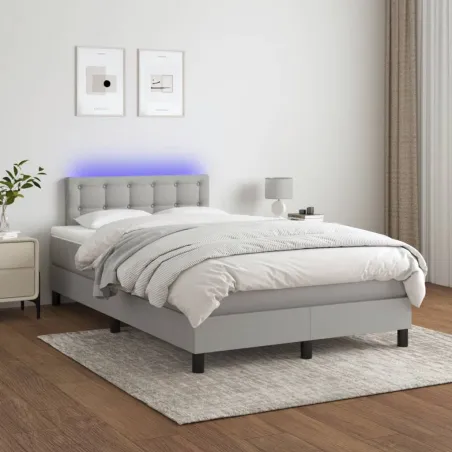 Sommier à lattes de lit matelas LED gris clair 120x190 cm tissu