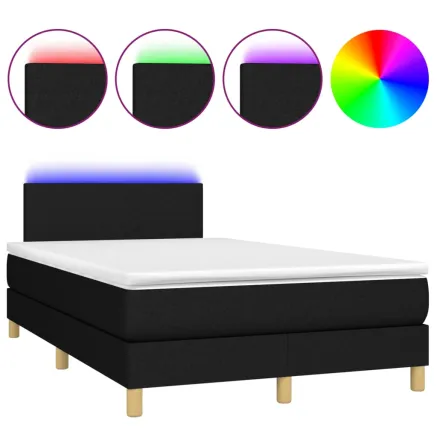 Sommier à lattes de lit matelas et LED noir 120x190 cm tissu 2
