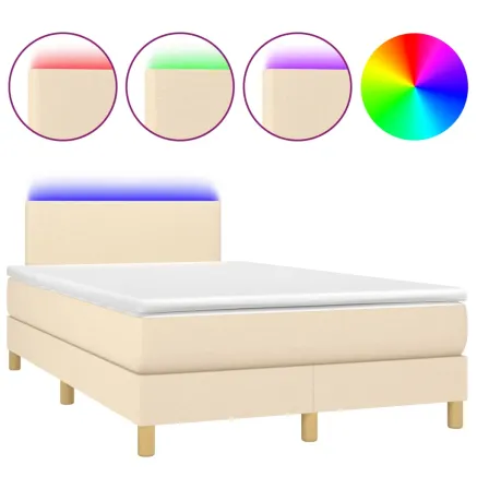 Sommier à lattes de lit matelas et LED crème 120x190 cm tissu 2