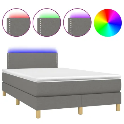 Sommier à lattes de lit matelas LED gris foncé 120x190 cm tissu 2