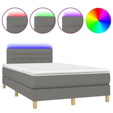 Sommier à lattes de lit matelas LED gris foncé 120x190 cm tissu 2