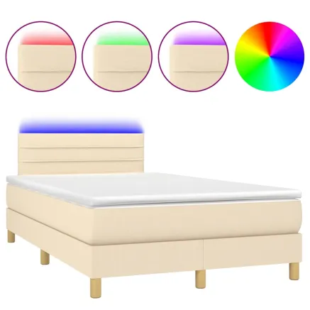 Sommier à lattes de lit matelas et LED crème 120x190 cm tissu 2