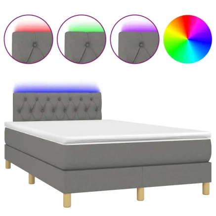 Sommier à lattes de lit matelas LED gris foncé 120x190 cm tissu 2