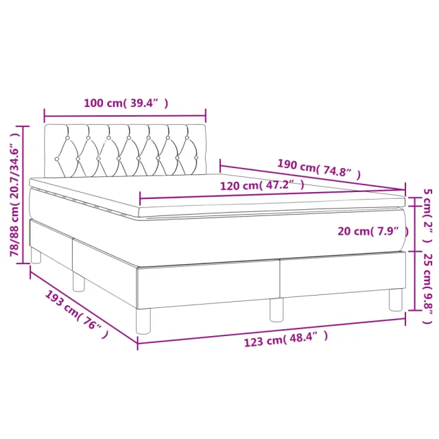 Sommier à lattes de lit matelas LED gris foncé 120x190 cm tissu