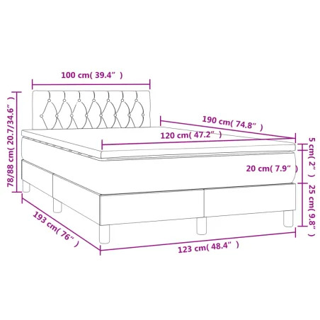 Sommier à lattes de lit matelas LED gris foncé 120x190 cm tissu