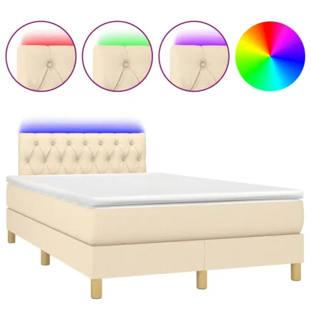 Sommier à lattes de lit matelas et LED crème 120x190 cm tissu 2