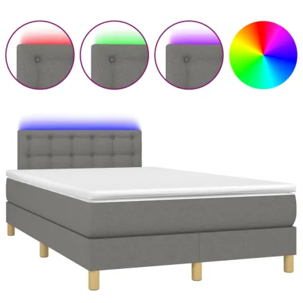 Sommier à lattes de lit matelas LED gris foncé 120x190 cm tissu 2