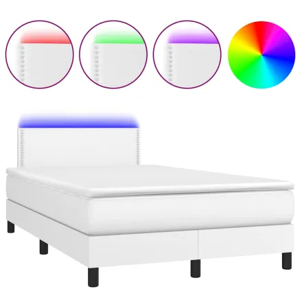 Sommier à lattes de lit matelas LED blanc 120x190 cm similicuir 2