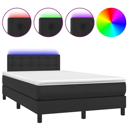 Sommier à lattes de lit matelas LED noir 120x190 cm similicuir 2