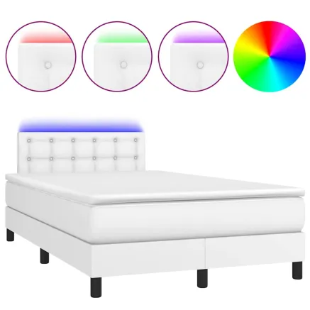 Sommier à lattes de lit matelas LED blanc 120x190 cm similicuir 2