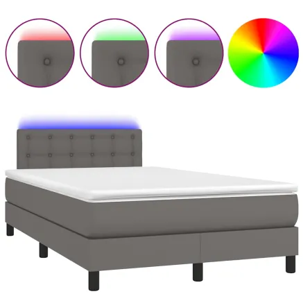 Sommier à lattes de lit matelas LED gris 120x190 cm similicuir 2