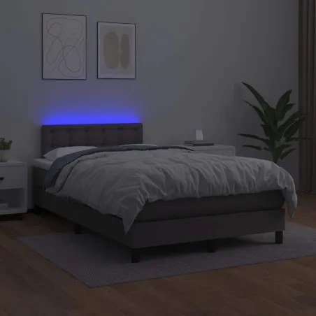 Sommier à lattes de lit matelas LED gris 120x190 cm similicuir