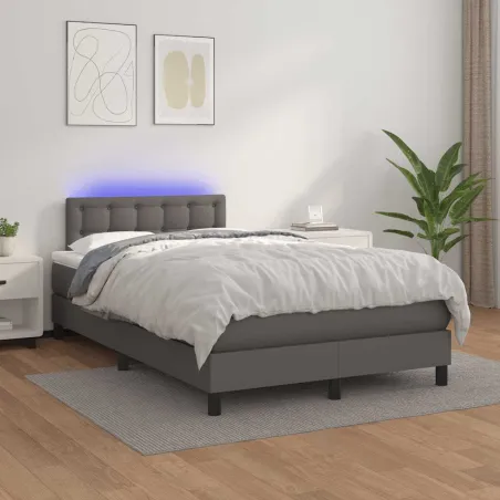 Sommier à lattes de lit matelas LED gris 120x190 cm similicuir