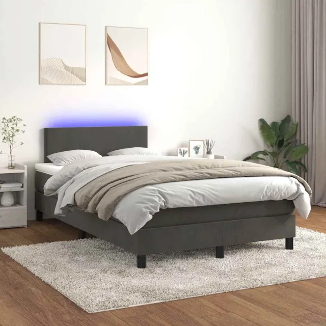 Sommier à lattes de lit avec matelas LED gris foncé 120x190 cm