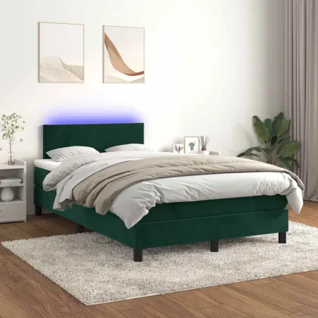 Sommier à lattes de lit avec matelas LED vert foncé 120x190 cm