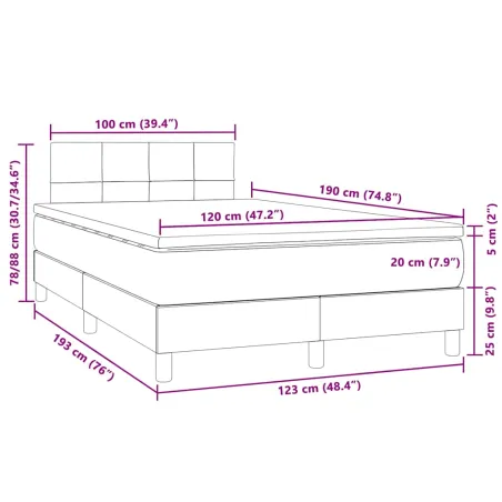 Sommier à lattes de lit avec matelas LED gris foncé 120x190 cm