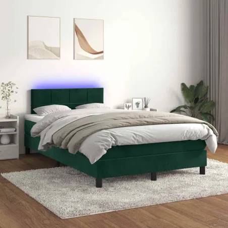 Sommier à lattes de lit avec matelas LED vert foncé 120x190 cm