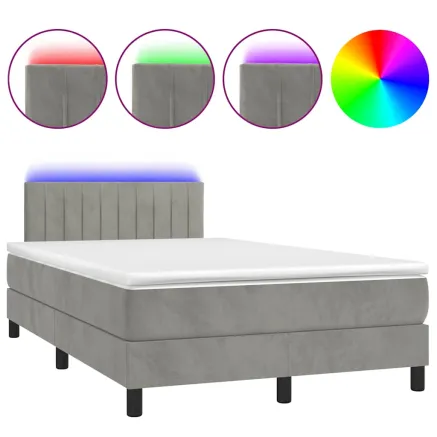 Sommier à lattes de lit avec matelas LED gris clair 120x190 cm 2