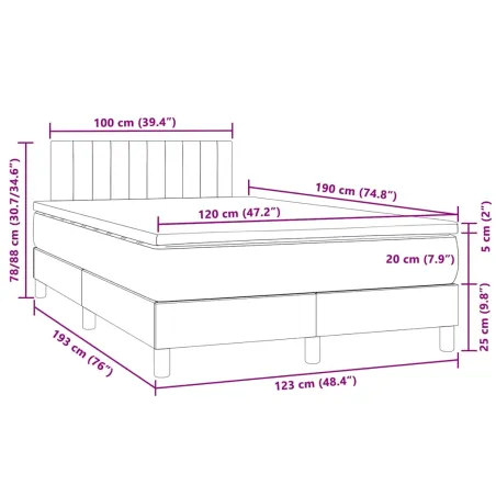 Sommier à lattes de lit avec matelas LED gris foncé 120x190 cm