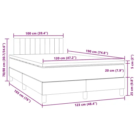 Sommier à lattes de lit et matelas LED noir 120x190 cm velours