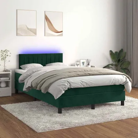 Sommier à lattes de lit avec matelas LED vert foncé 120x190 cm