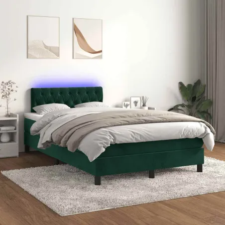 Sommier à lattes de lit avec matelas LED vert foncé 120x190 cm
