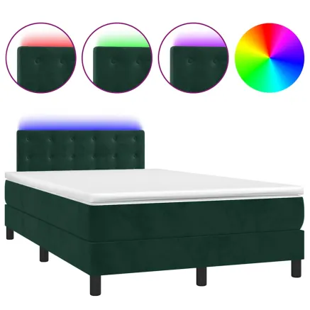 Sommier à lattes de lit avec matelas LED vert foncé 120x190 cm 2