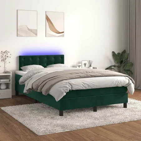 Sommier à lattes de lit avec matelas LED vert foncé 120x190 cm