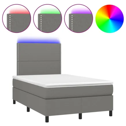 Sommier à lattes de lit matelas LED gris foncé 120x190 cm tissu 2