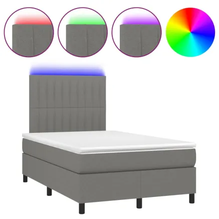 Sommier à lattes de lit matelas LED gris foncé 120x190 cm tissu 2