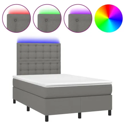 Sommier à lattes de lit matelas LED gris foncé 120x190 cm tissu 2